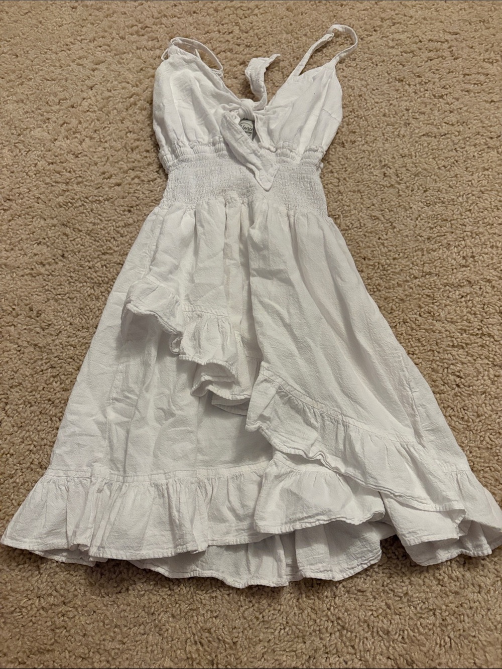 White Ruffle Summer Sundress with Smocked Waist
